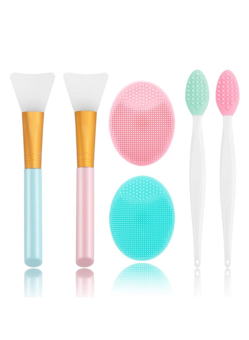 NIBEMINENT Silicone Face Scrubber, 2pcs Exfoliating Lip Brush, Cleansing Brush,2pcs Mask Brush Exfoliator Blackhead Skin Care Tool - Image 1