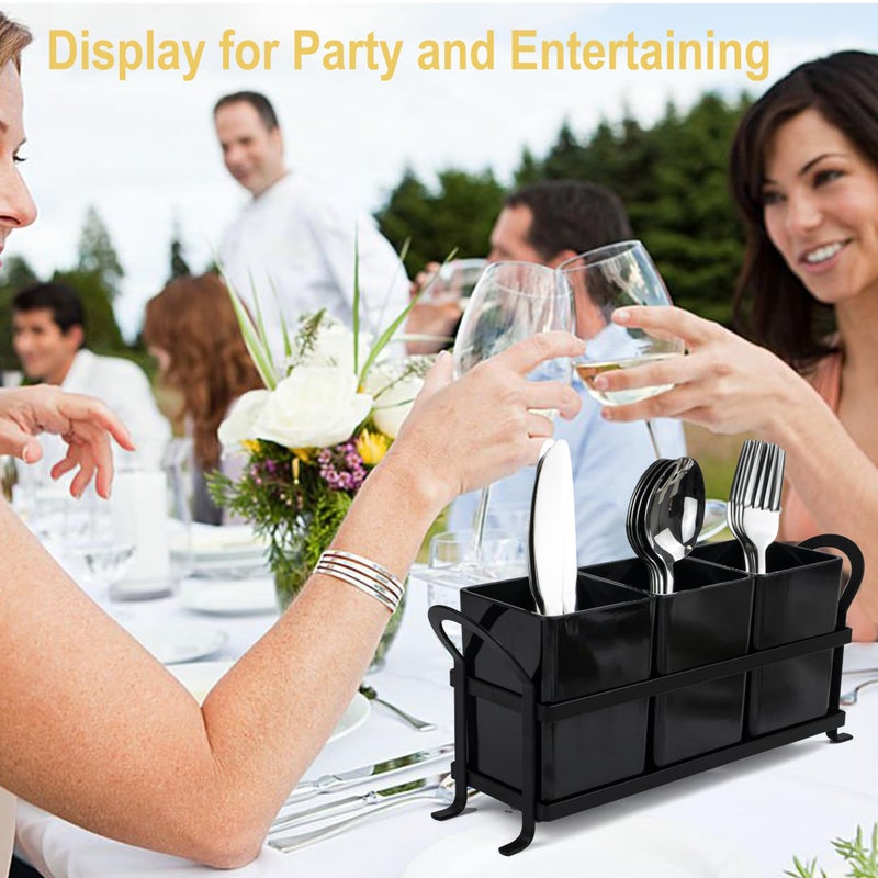ECOIOU Cutlery Holder with Drain Holes, Dishwasher Safe Silverware Caddy for Party, Kitchen Counter, 3pcs Bins Set Countertop Utensil Holder for Spoons, Forks and Knives, Black - Image 5