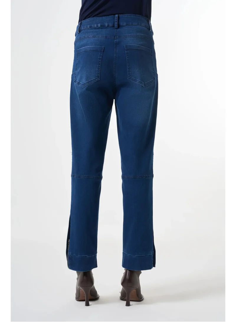 MissWhence  Ribbed detailed Denim pants - Navy for Women | Best Price UAE