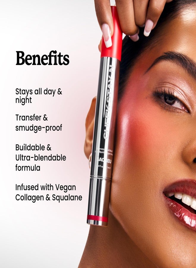 Sacheu Cheek STAY-N Liquid Blush for Cheeks - High Pigment, Buildable, Lightweight Cream Blush for Dewy & Radiant Flushed Cheeks - Long-lasting & Cruelty Free, I'm Hot - Image 3