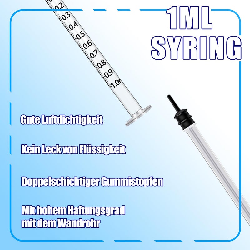 Gufastoe 100pcs 1ml Plastic Syringes with caps for Scientific Labs Experiment Refilling, Measuring Liquids, Watering, Feeding Pets, Oil or Glue - Image 2