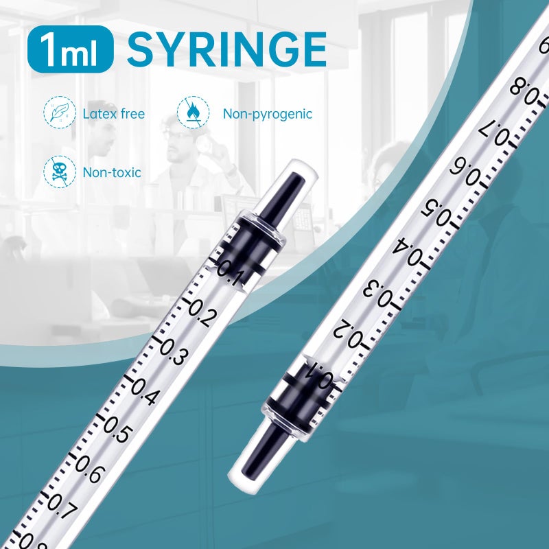 Gufastoe 100pcs 1ml Plastic Syringes with caps for Scientific Labs Experiment Refilling, Measuring Liquids, Watering, Feeding Pets, Oil or Glue - Image 4