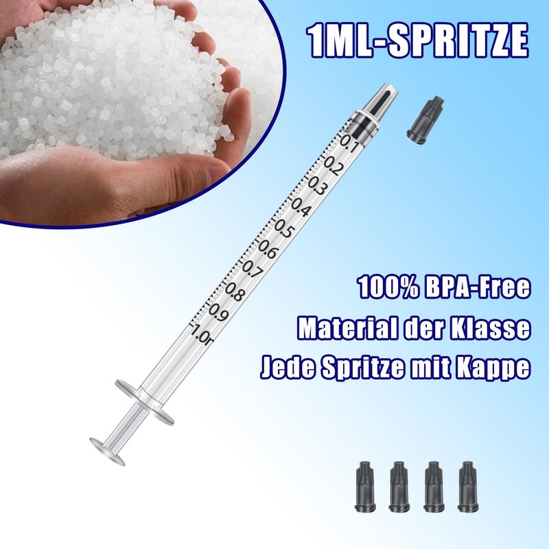 Gufastoe 100pcs 1ml Plastic Syringes with caps for Scientific Labs Experiment Refilling, Measuring Liquids, Watering, Feeding Pets, Oil or Glue - Image 5