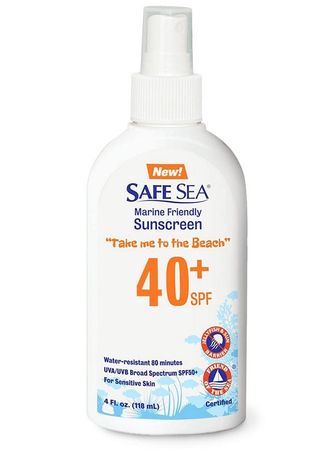 safe sea - Safe Sea Jellyfish Sting-Blocking Sunscreen, SPF 40+ Spray 4 Fl oz, Waterproof, Biodegradable, Coral Reef-Safe - Body and Face Sunscreen, Anti-Jellyfish and Sea-Lice sting protection. - Image 1