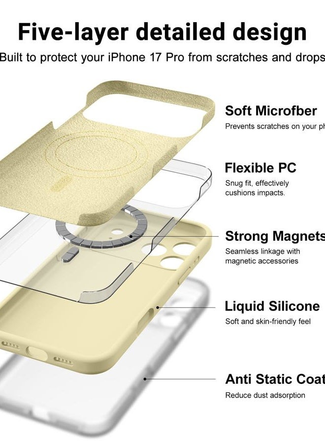 OTOFLY حافظة مغناطيسية لجهاز iPhone 17 Pro، متوافقة مع Magsafe، حافظة هاتف محمول من السيليكون السائل الكلاسيكي، زر تحكم مدمج بالكاميرا، بطانة ميكروفايبر مضادة للخدش، صفراء - Image 4