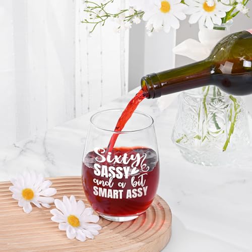 Futtumy 60th Birthday Gifts for Women, 17 OZ Sixty Sassy And A Bit Smart Assy Wine Glass, Gifts for 60th Birthday Women Mom Grandma Wife Daughter Sister Friend Aunt Female, 60th Birthday Gift Ideas - Image 2