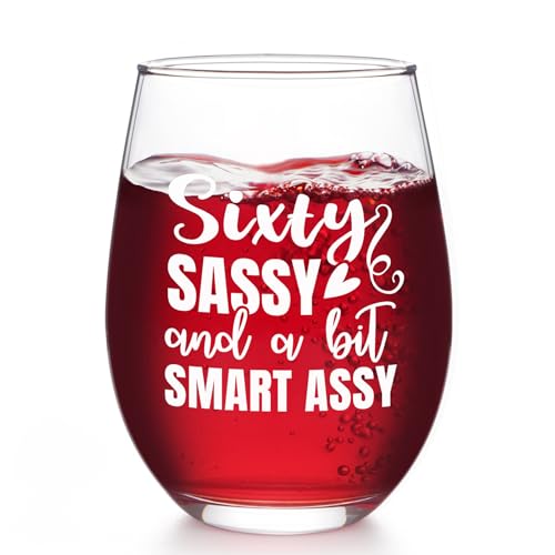 Futtumy 60th Birthday Gifts for Women, 17 OZ Sixty Sassy And A Bit Smart Assy Wine Glass, Gifts for 60th Birthday Women Mom Grandma Wife Daughter Sister Friend Aunt Female, 60th Birthday Gift Ideas - Image 1