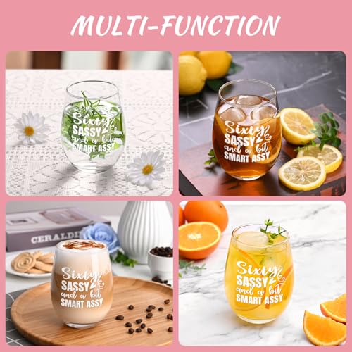 Futtumy 60th Birthday Gifts for Women, 17 OZ Sixty Sassy And A Bit Smart Assy Wine Glass, Gifts for 60th Birthday Women Mom Grandma Wife Daughter Sister Friend Aunt Female, 60th Birthday Gift Ideas - Image 5