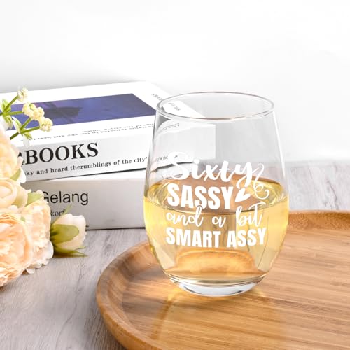 Futtumy 60th Birthday Gifts for Women, 17 OZ Sixty Sassy And A Bit Smart Assy Wine Glass, Gifts for 60th Birthday Women Mom Grandma Wife Daughter Sister Friend Aunt Female, 60th Birthday Gift Ideas - Image 3