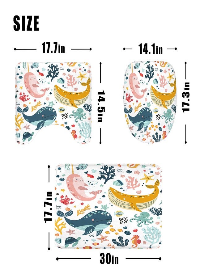 LGhtyro 4PCS Kids Whale 71Wx71H Inches Underwater Fish for Girls Ocean Sealife Shower Curtain Sets with Rugs, Toilet Lid Cover and Bath Mat, Cute Bath Accessories Art Home Decor Fabric 12 Pack Hooks - Image 5