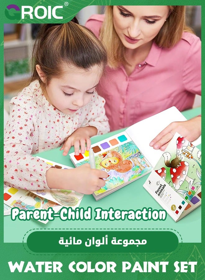 GROIC 2PCS Water Color Paint Sets for Kids Watercolor Painting Book for Toddlers,Kids Water Colors Paint Set Travel Art Kit,Arts and Crafts for Kids,Drawing with Brush  - Image 5