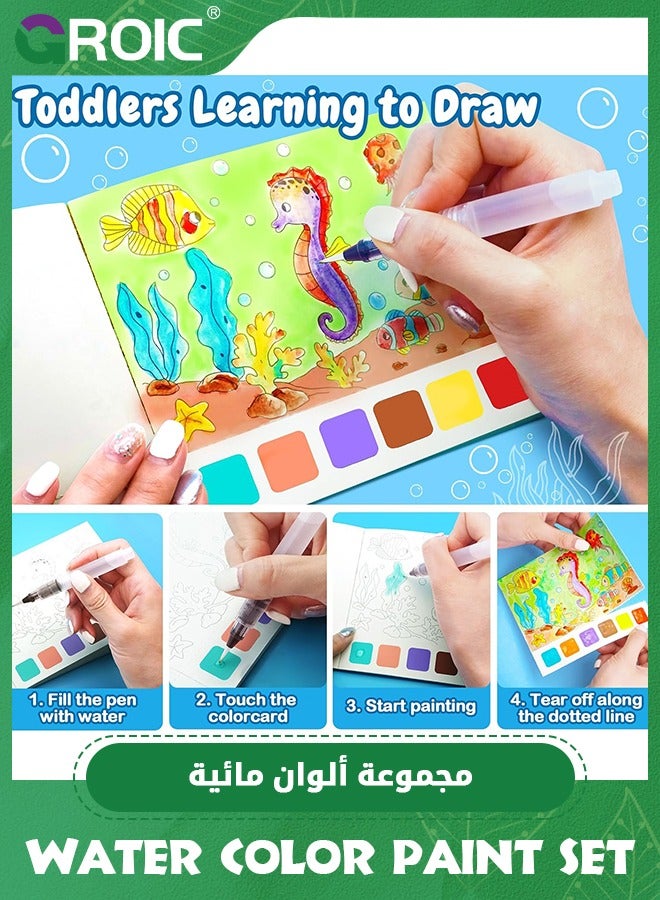 GROIC 2PCS Water Color Paint Sets for Kids Watercolor Painting Book for Toddlers,Kids Water Colors Paint Set Travel Art Kit,Arts and Crafts for Kids,Drawing with Brush  - Image 2