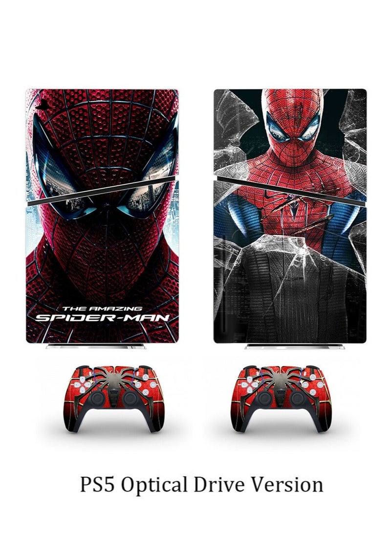 PS5 Slim Optical Drive Version Sticker, Sony PS5 Slim Console Controller Skins Set, Skin Wrap Decal Sticker PS5 Slim Optical Drive Version, Protective Film Sticker for Spider-Man, Vinyl Cover Sticker - Image 1