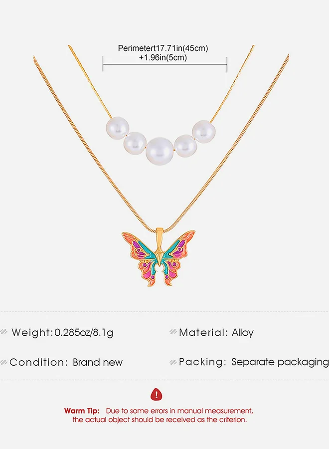 Take Two Butterfly and Faux Pearl Drop Layered Necklace