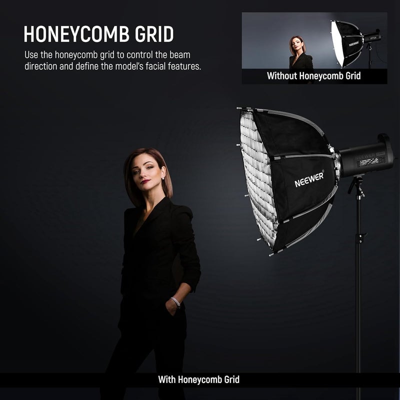 28"/70cm Octagonal Softbox, Quick Release Bowens Mount Softbox with Honeycomb Grid, Light Diffusers, Bag for RGB CB60 CB60B CB200B MS60B MS60C MS150B S101-300W/400W Pro Vision 4 Q4, NS27P - Image 4