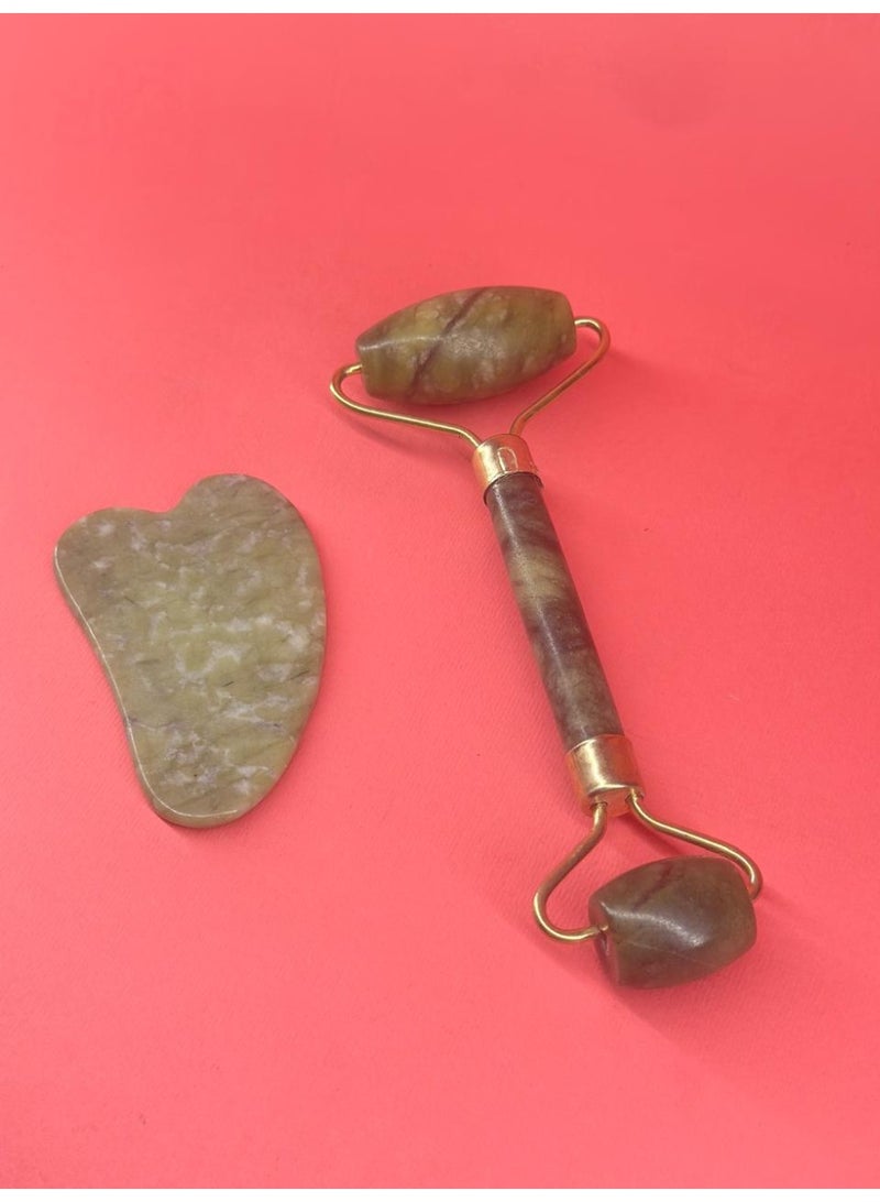 Natural Gua Sha Tools Set Anti-Aging Facial Green Jade Roller for Face and Neck Beauty Massager Tool - Image 2