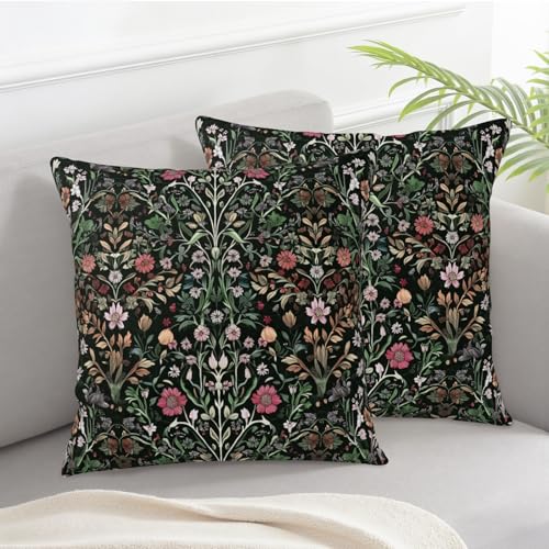 Wnoesat Black Sage Green Floral Pillow Covers 18x18 Set of 2 Vintage Botanica Fern Leaf Throw Pillow Cover Spring Flower Plants Farmhouse Pillowcases for Sofa Couch Home Decor - Image 2