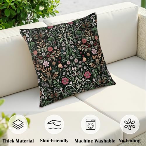 Wnoesat Black Sage Green Floral Pillow Covers 18x18 Set of 2 Vintage Botanica Fern Leaf Throw Pillow Cover Spring Flower Plants Farmhouse Pillowcases for Sofa Couch Home Decor - Image 3