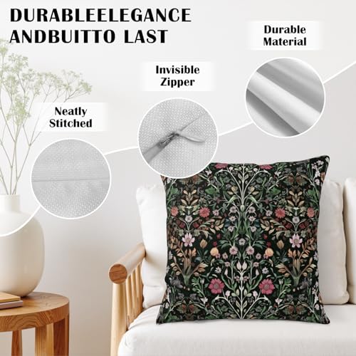 Wnoesat Black Sage Green Floral Pillow Covers 18x18 Set of 2 Vintage Botanica Fern Leaf Throw Pillow Cover Spring Flower Plants Farmhouse Pillowcases for Sofa Couch Home Decor - Image 5