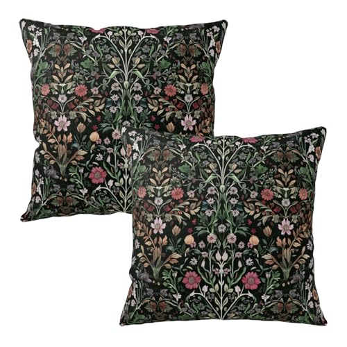 Wnoesat Black Sage Green Floral Pillow Covers 18x18 Set of 2 Vintage Botanica Fern Leaf Throw Pillow Cover Spring Flower Plants Farmhouse Pillowcases for Sofa Couch Home Decor - Image 1