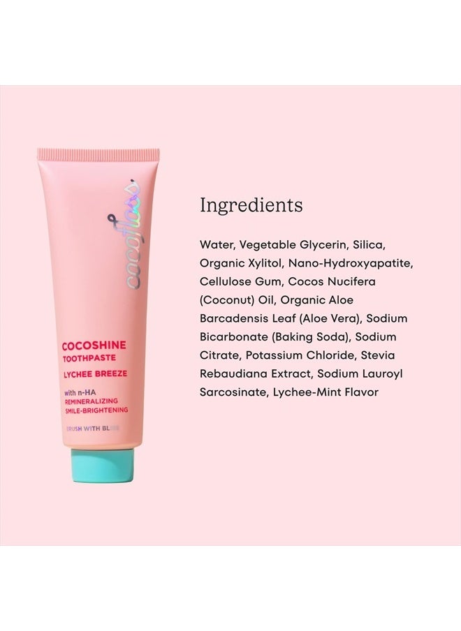 Cocofloss - Cocoshine Whitening Toothpaste, Remineralize & Repair Sensitive Teeth, Fluoride-Free with n-HA, Kid-Friendly, Lychee Breeze, 3.4 oz - Image 1