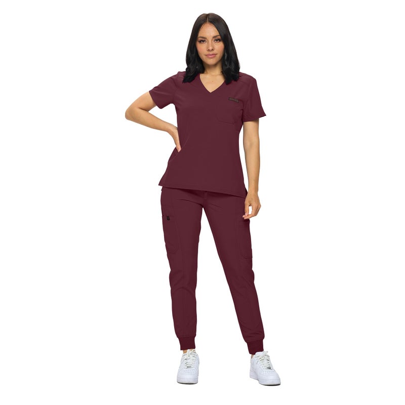 MONARCH UNIFORMS Stretchy Scrubs Women's Jogger Scrub Set In Regular and Petite Jogger Scrubs with Tuck-In Top for Women(Burgundy-S) - Image 3