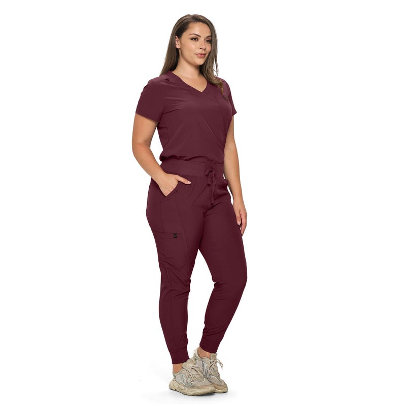 MONARCH UNIFORMS Stretchy Scrubs Women's Jogger Scrub Set In Regular and Petite Jogger Scrubs with Tuck-In Top for Women(Burgundy-S) - Image 2