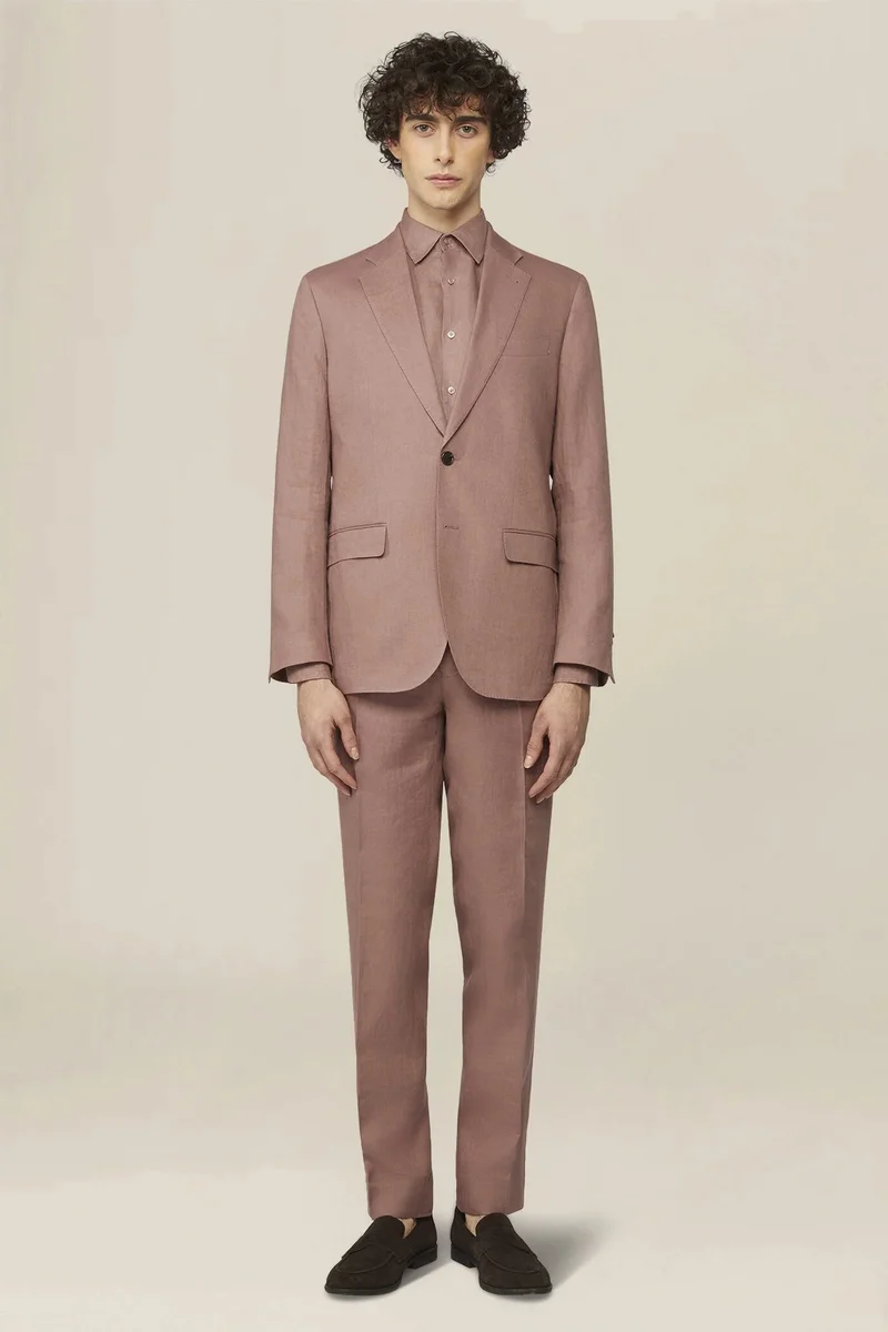 دوبل غانغر Men's single-breasted suit in 100% linen, regular fit - Antique Rose