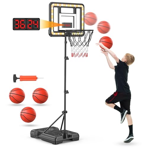 flybakiz Kids Indoor Basketball Hoop with Scoreboard TimerToddler Adjustable Height 3ft58ft Basketball Hoop with Stand Goal Toy for Outdoor BackyardSports Game Play for Boys Age 3 4 5 6 7 8 - Image 1