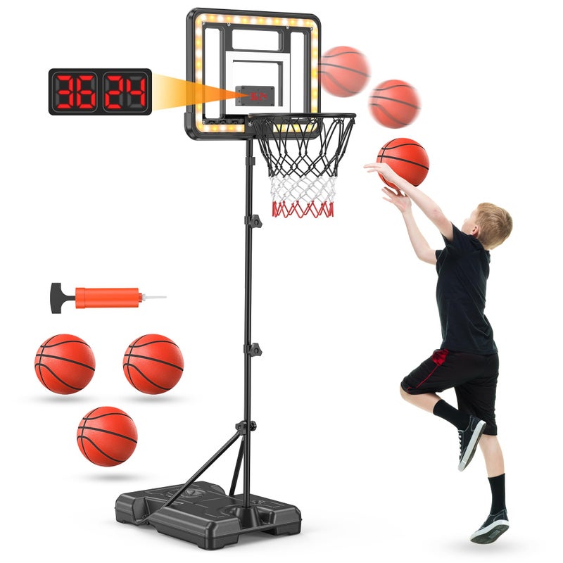 flybakiz Kids Indoor Basketball Hoop with Scoreboard TimerToddler Adjustable Height 3ft58ft Basketball Hoop with Stand Goal Toy for Outdoor BackyardSports Game Play for Boys Age 3 4 5 6 7 8 - Image 2