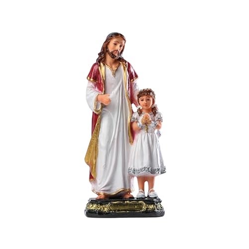 Newven Handcrafted Jesus and Girl Statues First Holy Communion Gifts for Girls Christian Home Decor Birth Day Gift God Idol Showpiece for Table Wall Figurine House Warming, Multicolour, 9x6x20 Cm - Image 1