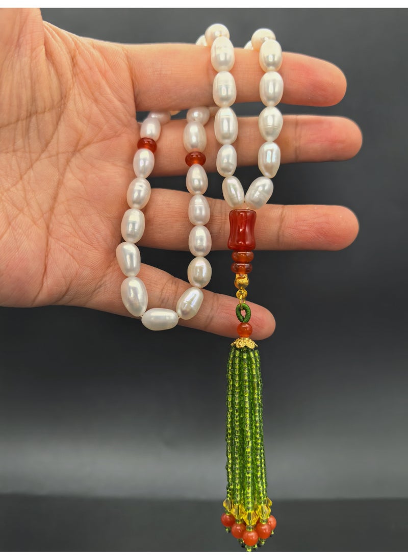 Fianser Tasbih 100% Natural Pearl 33 Prayer Beads Handmade Bead Tassel Tasbeeh Zikr 7*10 mm Muslim Islamic Arabic Ramadan Gift Exquisite  - Image 2