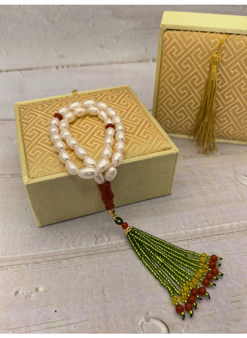 Fianser Tasbih 100% Natural Pearl 33 Prayer Beads Handmade Bead Tassel Tasbeeh Zikr 7*10 mm Muslim Islamic Arabic Ramadan Gift Exquisite  - Image 3