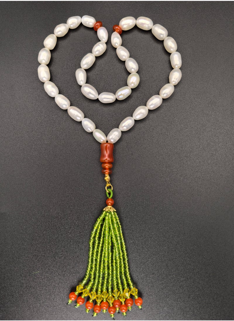 Fianser Tasbih 100% Natural Pearl 33 Prayer Beads Handmade Bead Tassel Tasbeeh Zikr 7*10 mm Muslim Islamic Arabic Ramadan Gift Exquisite  - Image 5
