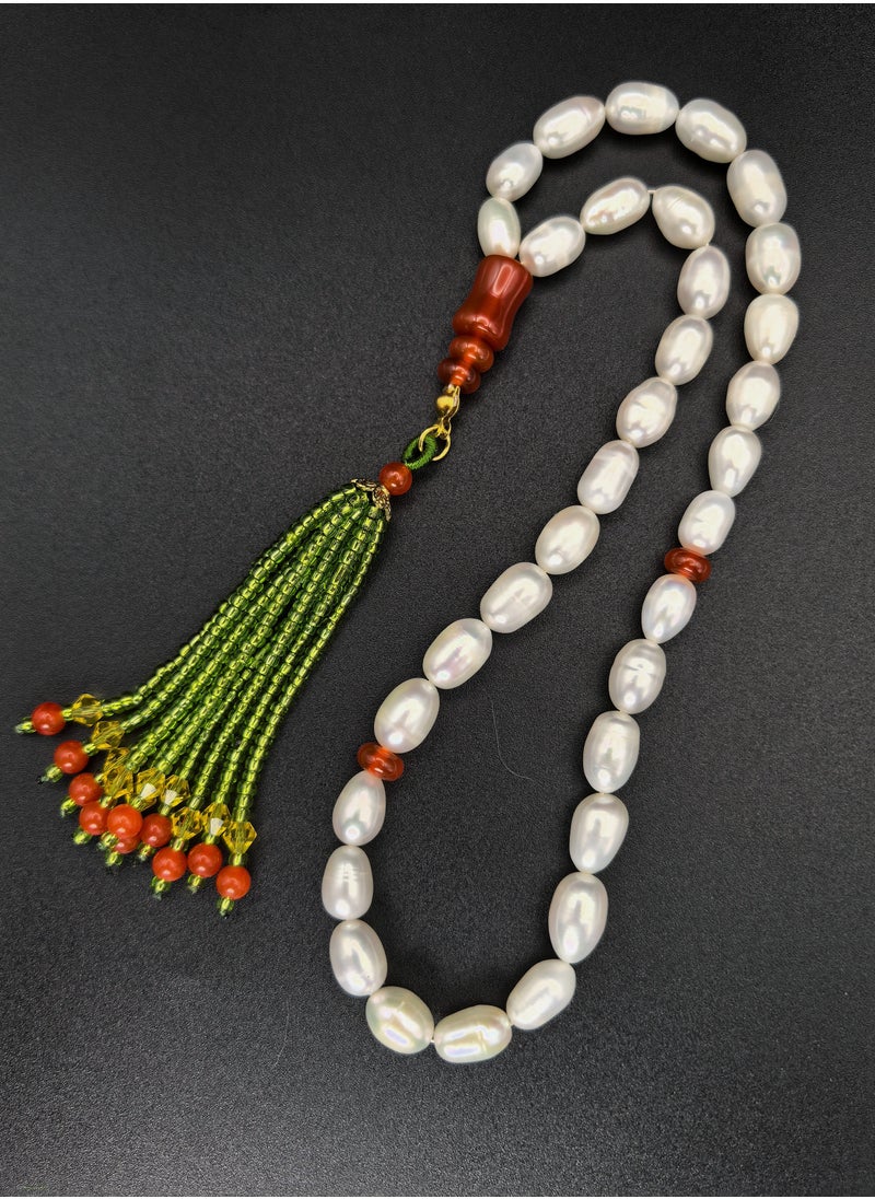 Fianser Tasbih 100% Natural Pearl 33 Prayer Beads Handmade Bead Tassel Tasbeeh Zikr 7*10 mm Muslim Islamic Arabic Ramadan Gift Exquisite  - Image 4