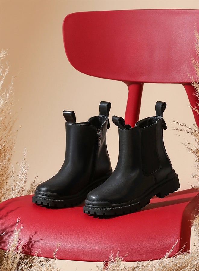 Taranis Kids' Black Ankle Boots Minimalist Leather Short Boots for Children - Image 1