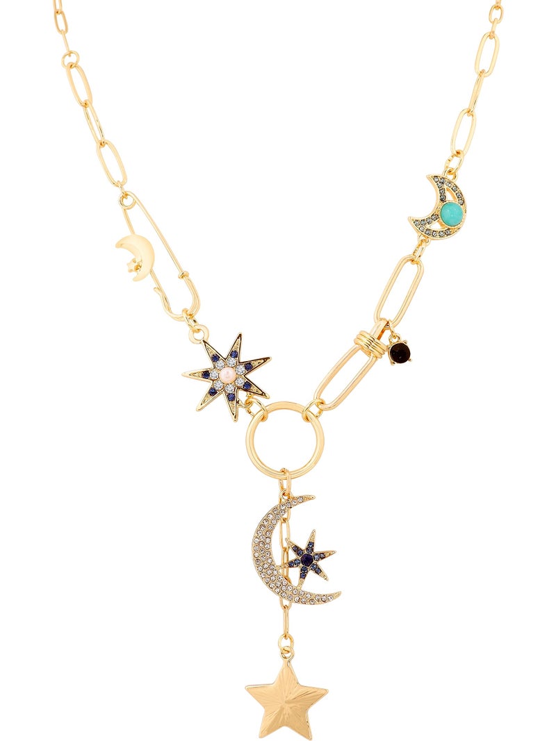 Sacina Boho Gold-Tone Moon and Star Necklace, Star Jewelry, Gold-tone Charm Boho Necklace, Christmas Jewelry Gift For Women - Image 1