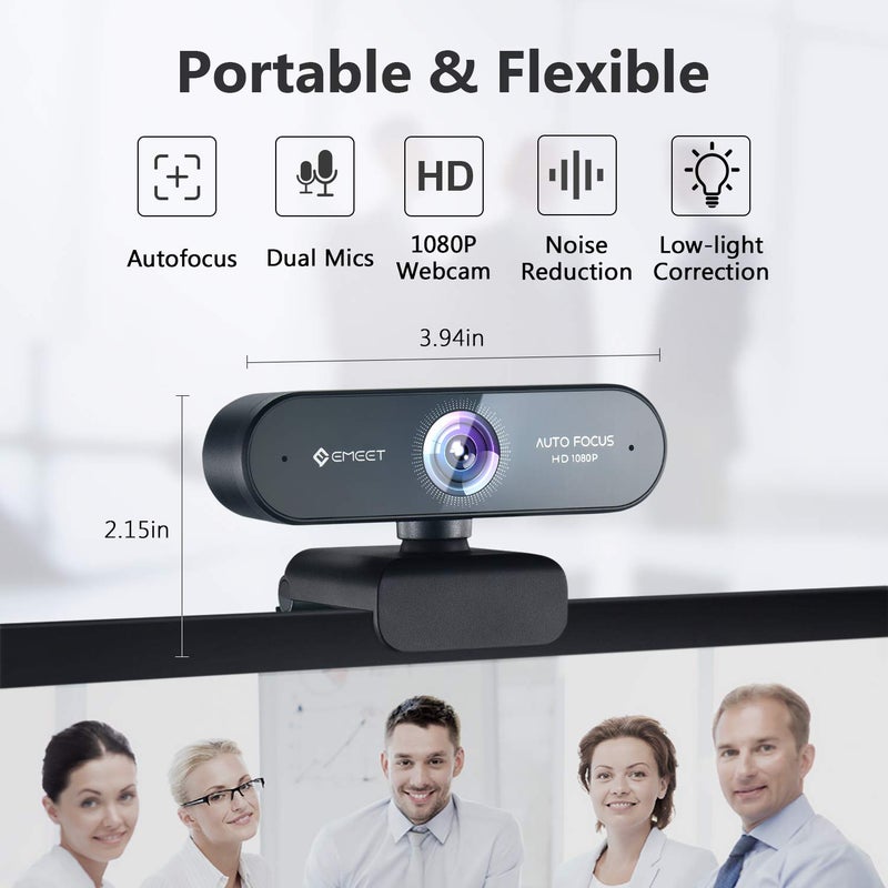 EMEET HD Webcam 1080P, USB Webcam with Privacy Cover & 2 Noise-Canceling Mics, Fast AutoFocus, Nova 96°FOV Wide Angle Webcam, Plug & Play Camera for Computer for Zoom/Skype, Meeting/Online Classes - Image 3