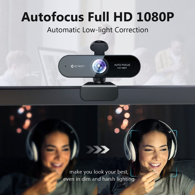 EMEET HD Webcam 1080P, USB Webcam with Privacy Cover & 2 Noise-Canceling Mics, Fast AutoFocus, Nova 96°FOV Wide Angle Webcam, Plug & Play Camera for Computer for Zoom/Skype, Meeting/Online Classes - Image 2