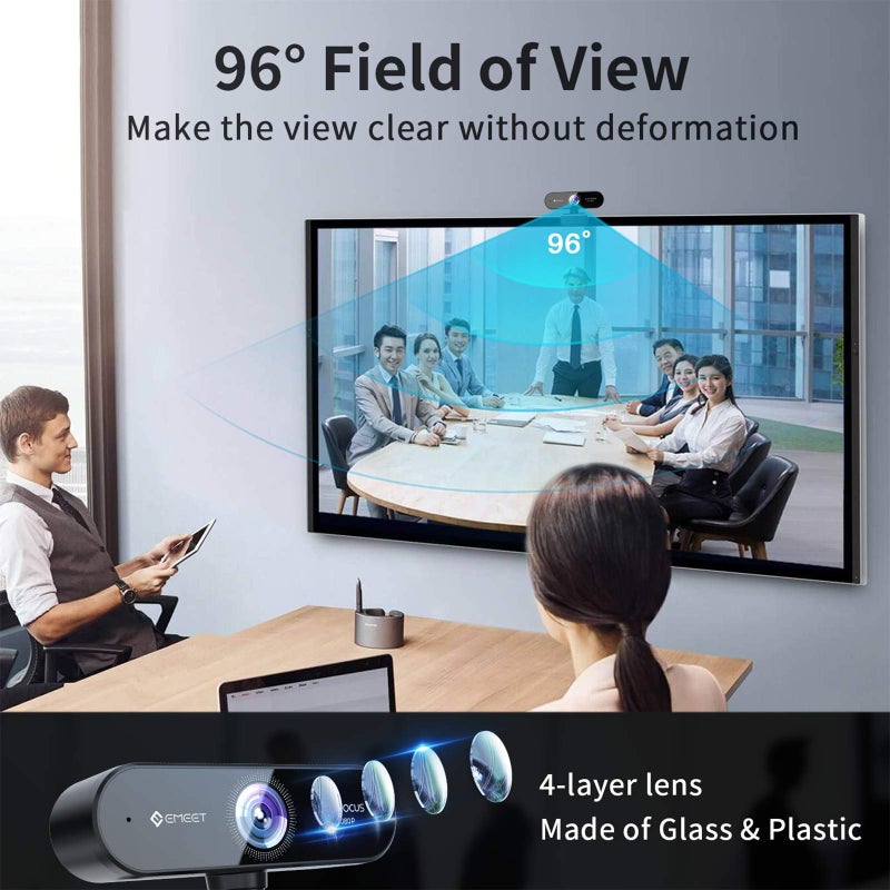 EMEET HD Webcam 1080P, USB Webcam with Privacy Cover & 2 Noise-Canceling Mics, Fast AutoFocus, Nova 96°FOV Wide Angle Webcam, Plug & Play Camera for Computer for Zoom/Skype, Meeting/Online Classes - Image 5