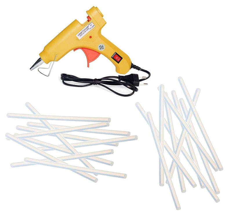 CRAFTYGUN CRAFTYGUN YELLOW MINI 20 WATT HOT MELT GLUE GUN WITH 20 GLUE STICKS  - Image 1