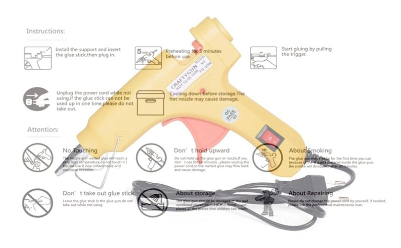 CRAFTYGUN CRAFTYGUN YELLOW MINI 20 WATT HOT MELT GLUE GUN WITH 20 GLUE STICKS  - Image 5