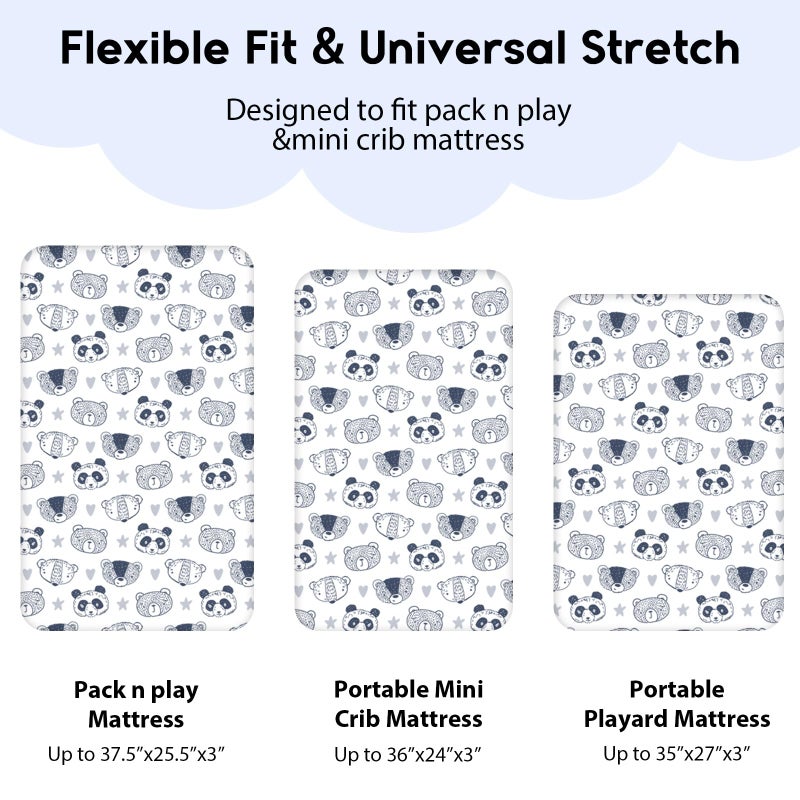 Yoofoss Pack and Play Sheets Fitted, Mini Crib Sheets 2-Pack for Pack N Play Mattress, Stretchy Playard Sheet, Soft and Breathable (Panda) - Image 3