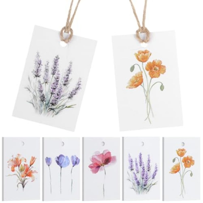 50 Pcs Floral Blank Gift Tags with String 5 Style Paper Gift Tags 2 x 3 in Elegant Watercolor Floral Paper Tags with Strings Set for Wedding Bridal Shower Birthday Party Favor Decor Supplies - Image 1