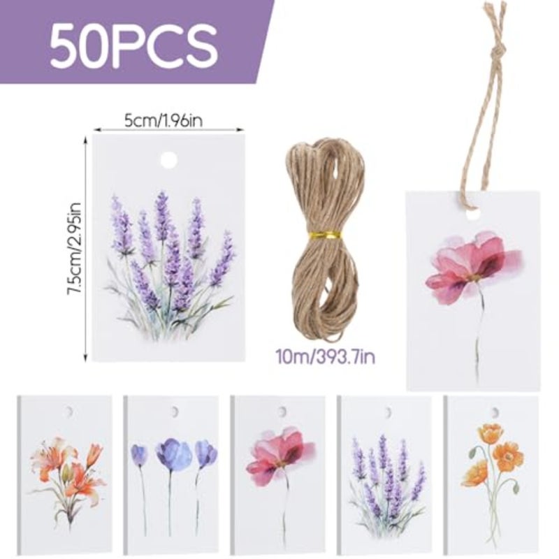 50 Pcs Floral Blank Gift Tags with String 5 Style Paper Gift Tags 2 x 3 in Elegant Watercolor Floral Paper Tags with Strings Set for Wedding Bridal Shower Birthday Party Favor Decor Supplies - Image 3