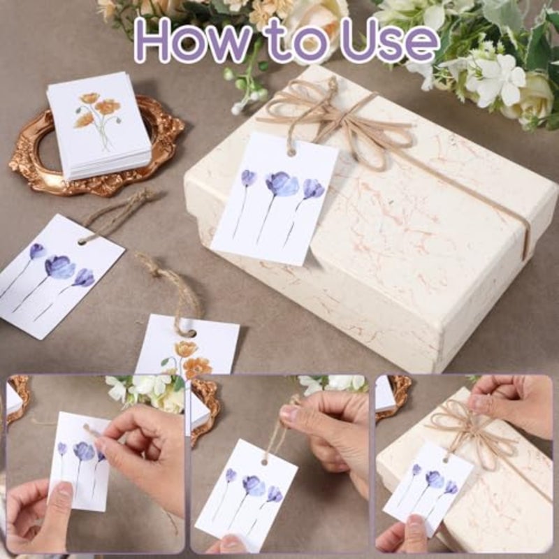 50 Pcs Floral Blank Gift Tags with String 5 Style Paper Gift Tags 2 x 3 in Elegant Watercolor Floral Paper Tags with Strings Set for Wedding Bridal Shower Birthday Party Favor Decor Supplies - Image 5