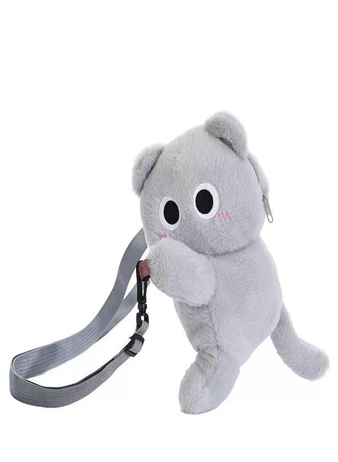 Ueeksry Adorable Cat Plush Shoulder Bag - Kawaii Animal Shape Crossbody Bag, Novelty Purse Wallet Messenger Bag (Gray) - Image 1