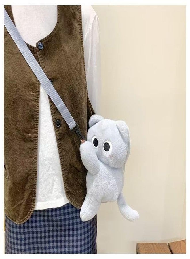 Ueeksry Adorable Cat Plush Shoulder Bag - Kawaii Animal Shape Crossbody Bag, Novelty Purse Wallet Messenger Bag (Gray) - Image 3