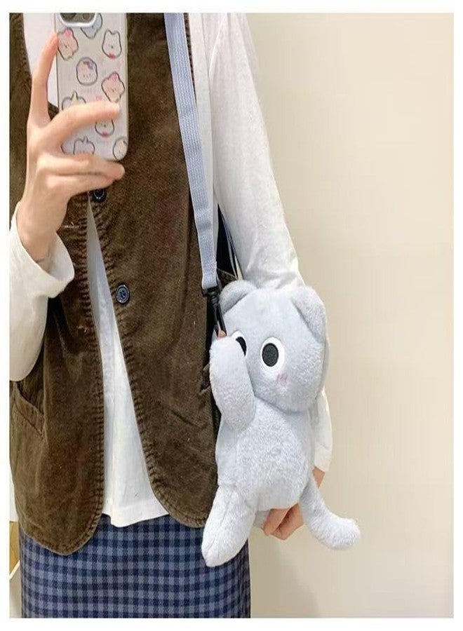 Ueeksry Adorable Cat Plush Shoulder Bag - Kawaii Animal Shape Crossbody Bag, Novelty Purse Wallet Messenger Bag (Gray) - Image 2