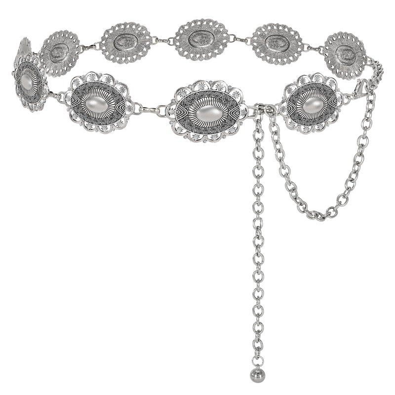 SANSTHS Women Western Concho Belt Cowgirl Boho Chain Belt Country Concert Metal Belt for Dresses,S - Image 1
